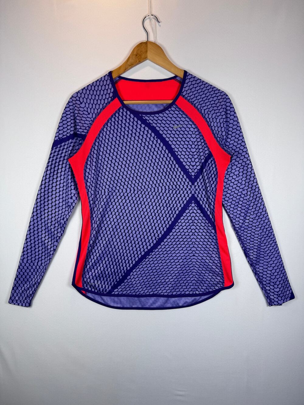 Nike Womens Medium Purple Dri FIT Long Sleeve Running Top Mesh Panel Shirt